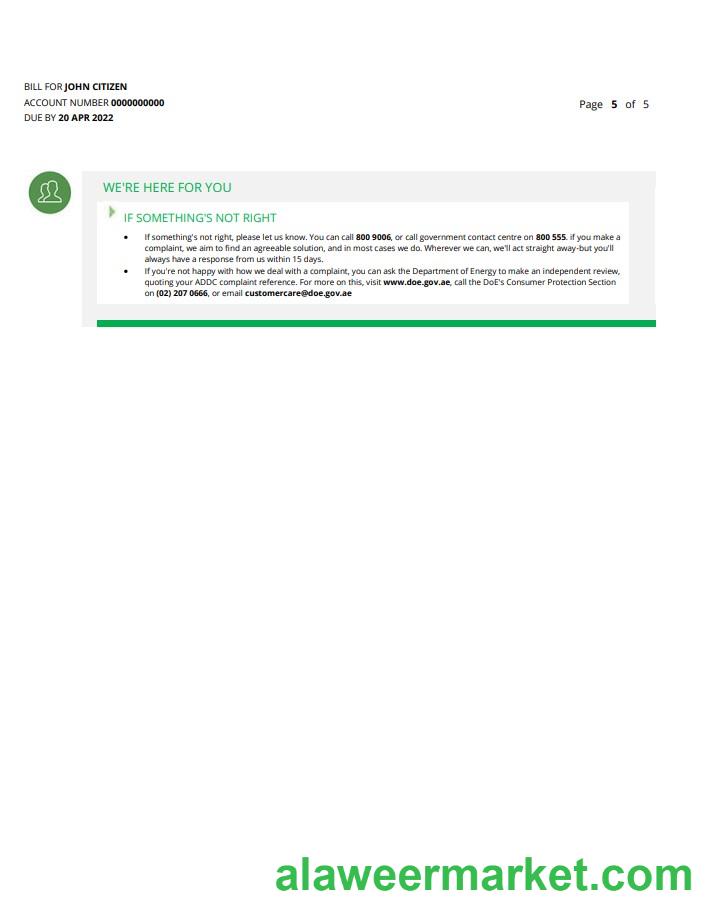 UAE Abu Dhabi Al Ain Distribution Co. Word and PDF utility bill template (5 pages) 5